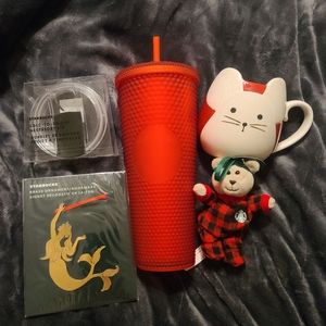 STARBUCKS MATTE RED STUDDED TUMBLER BUNDLE